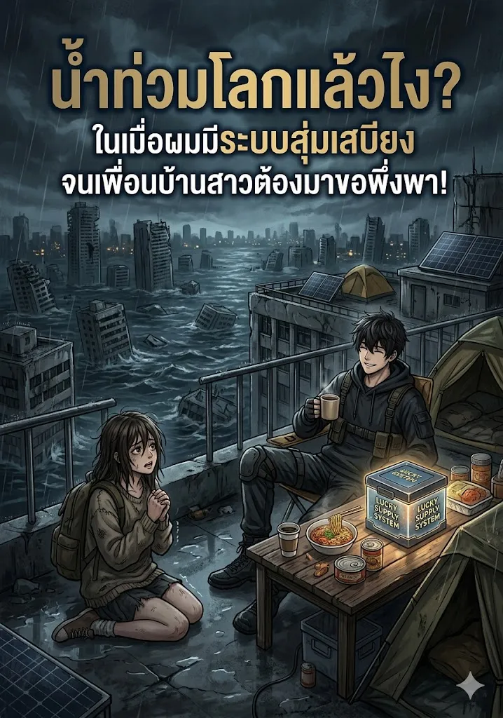 ปก น้ําท่วมโลกแล้วไง? ในเมื่อผมมีระบบสุ่มเสบียงจนเพื่อนบ้านสาวต้องมาขอพึ่งพา!