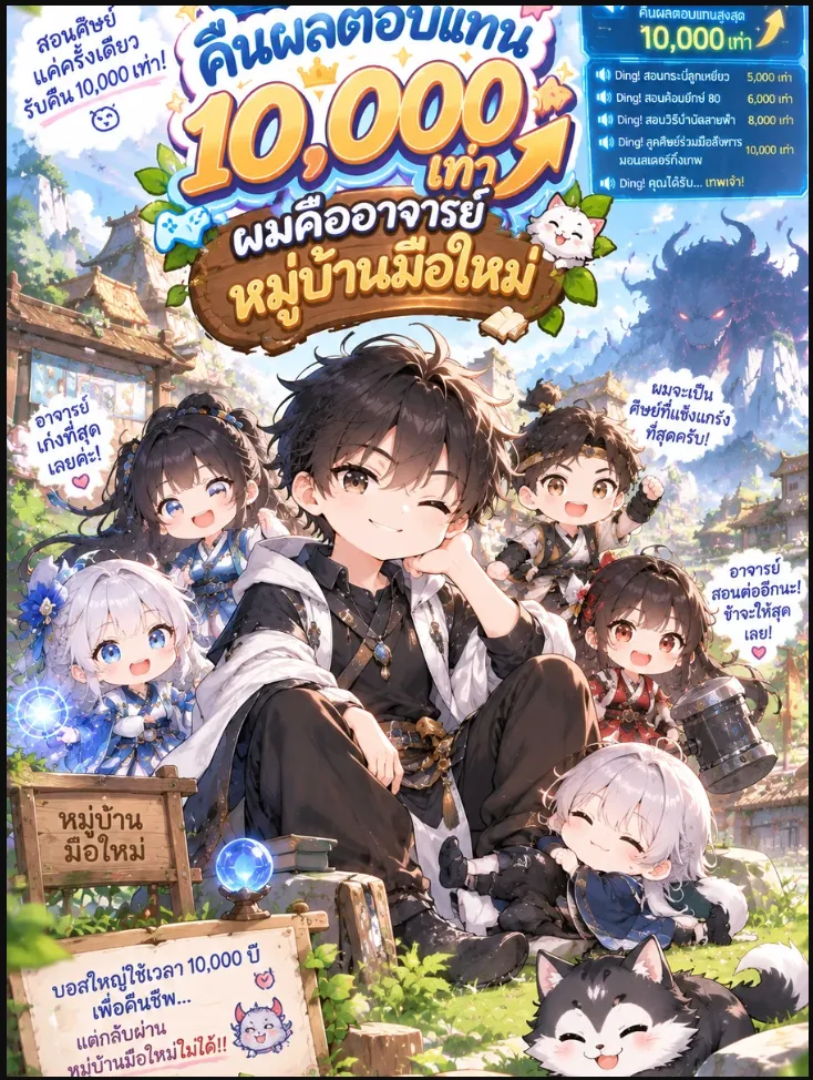 ปก (จบแล้ว) ระบบคืนผลตอบแทน 10,000 เท่า ผมคืออาจารย์หมู่บ้านมือใหม่